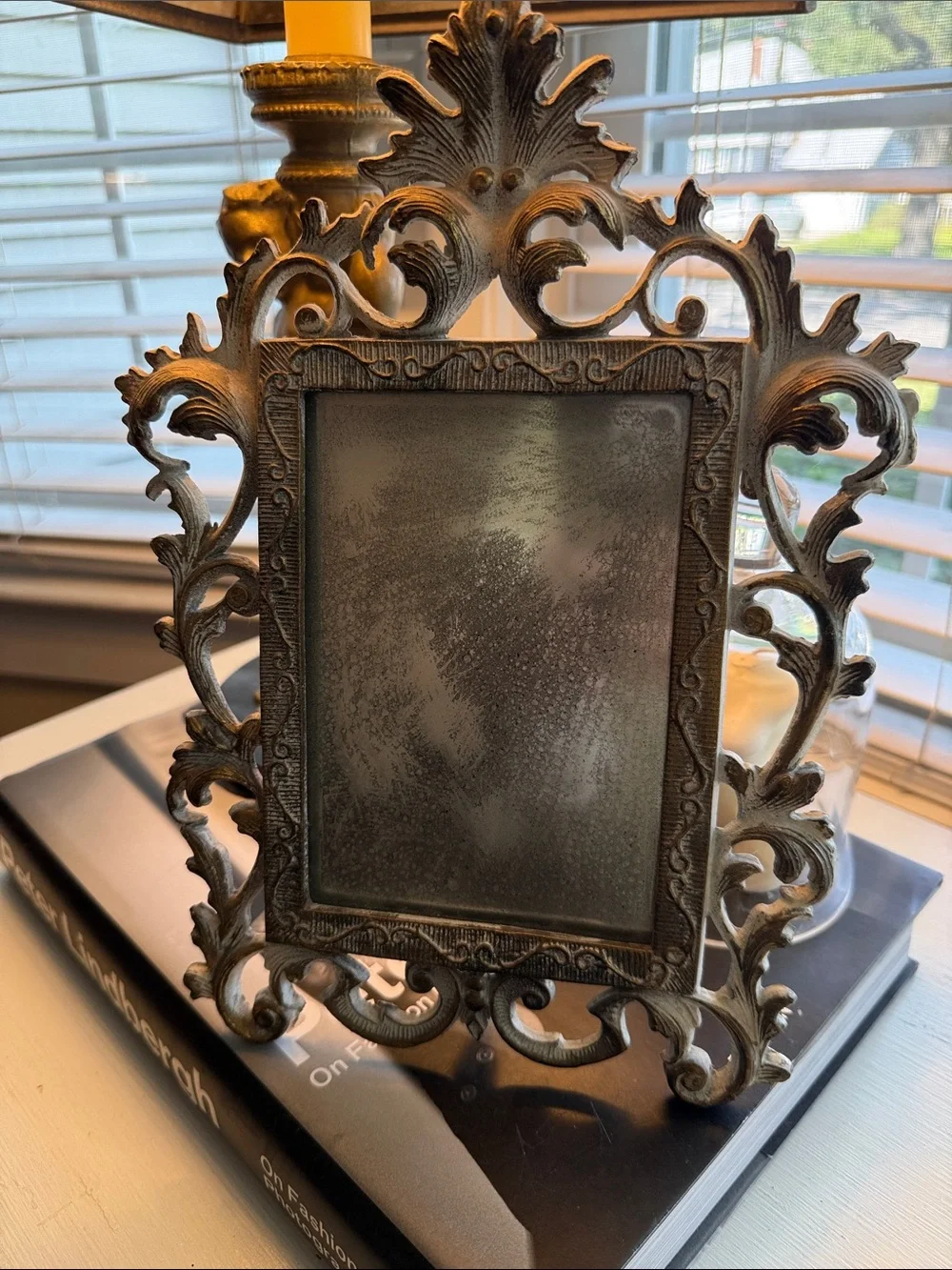 Vintage Ornate Scrollwork Picture Frame -with distressed mirror